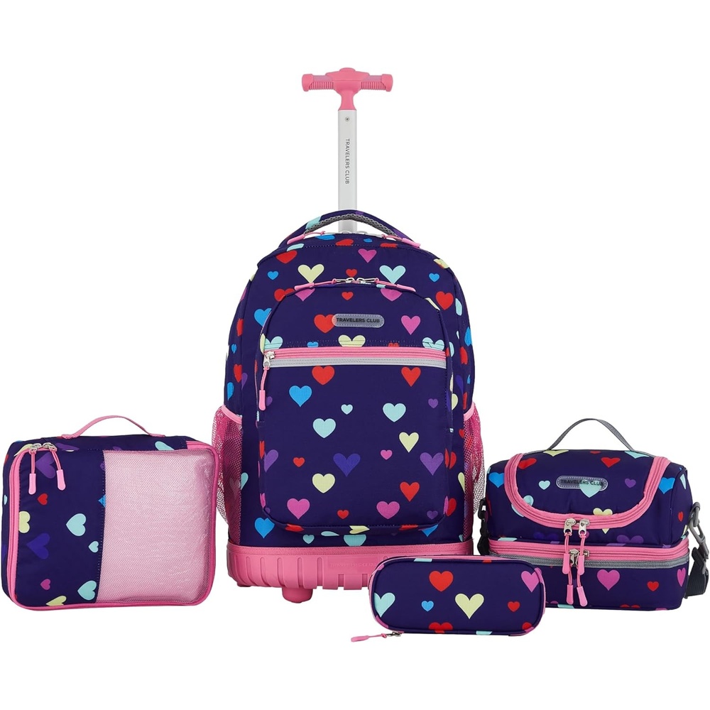 image:imageTravelers Club 4 Piece Rolling Backpack Set With AccessoriesHeartHeart