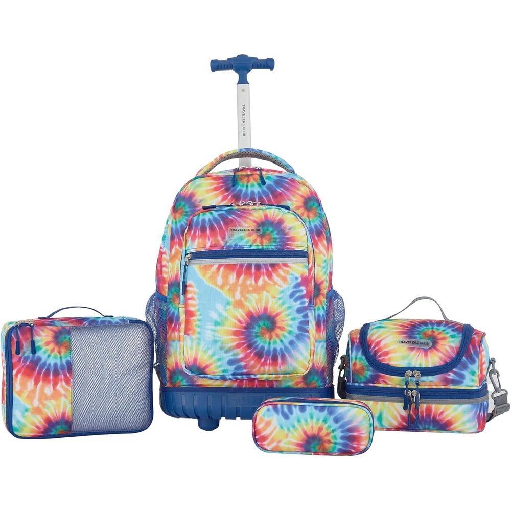 image:imageTravelers Club 4 Piece Rolling Backpack Set With AccessoriesHeartTie Dye