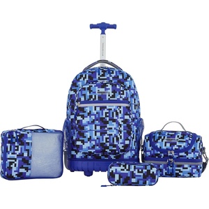 image:imageTravelers Club 4 Piece Rolling Backpack Set With AccessoriesHeartBlue Pixel