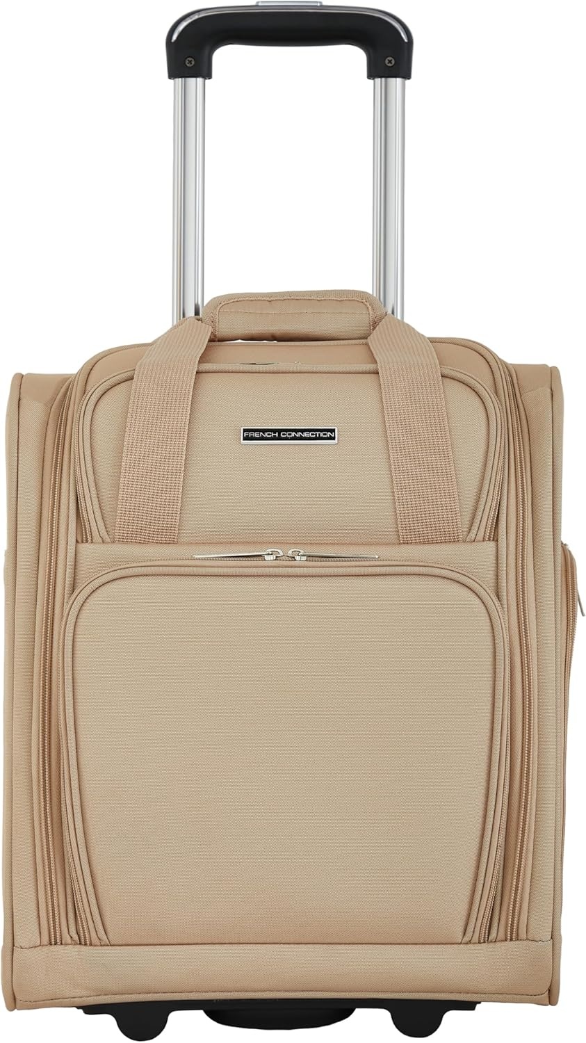 image:imageFrench Connection 16 Underseat CarryOn Luggage with USBUSBC Ports BlackToasted Almond