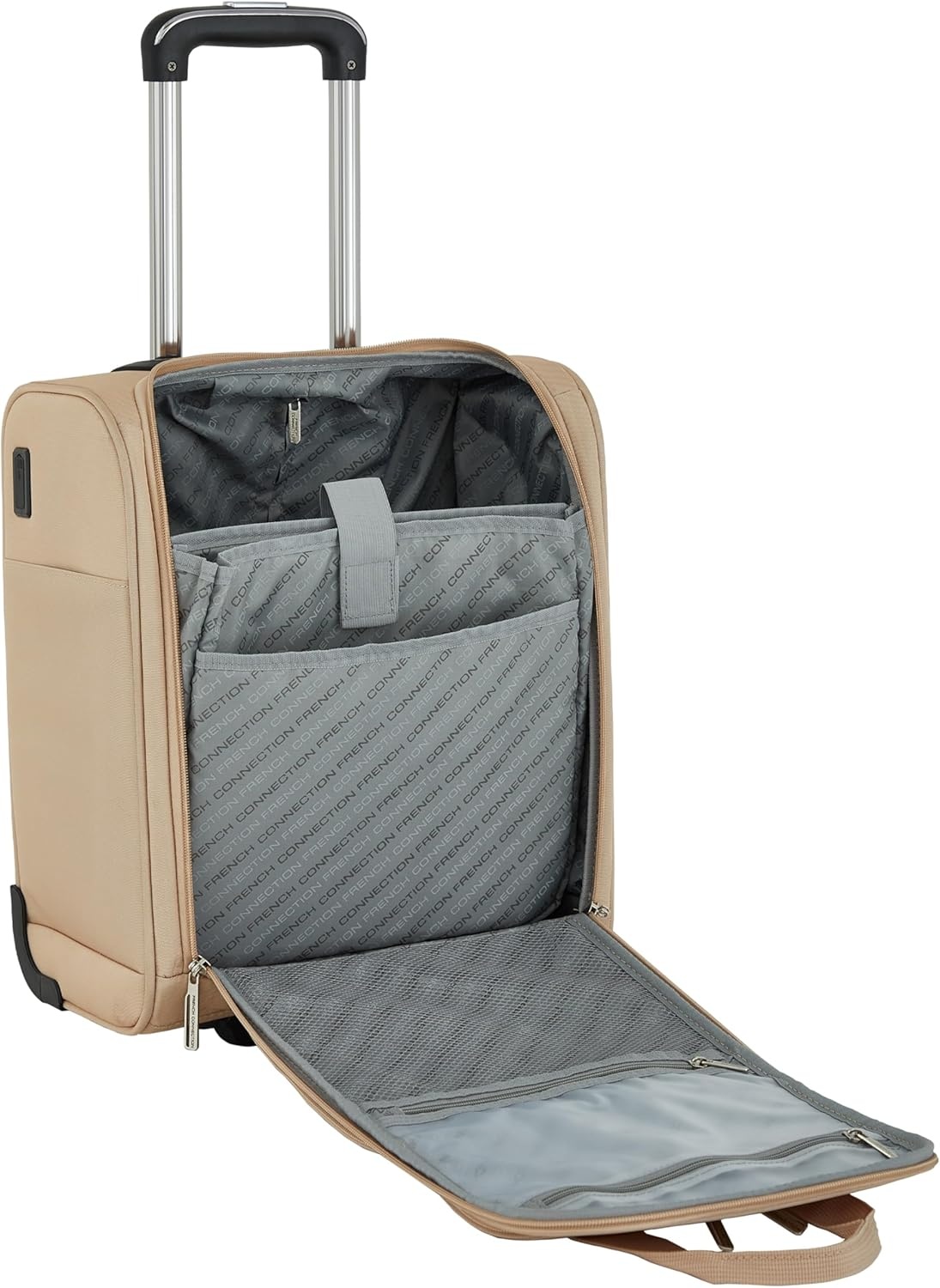 image:imageFrench Connection 16 Underseat CarryOn Luggage with USBUSBC Ports BlackToasted Almond