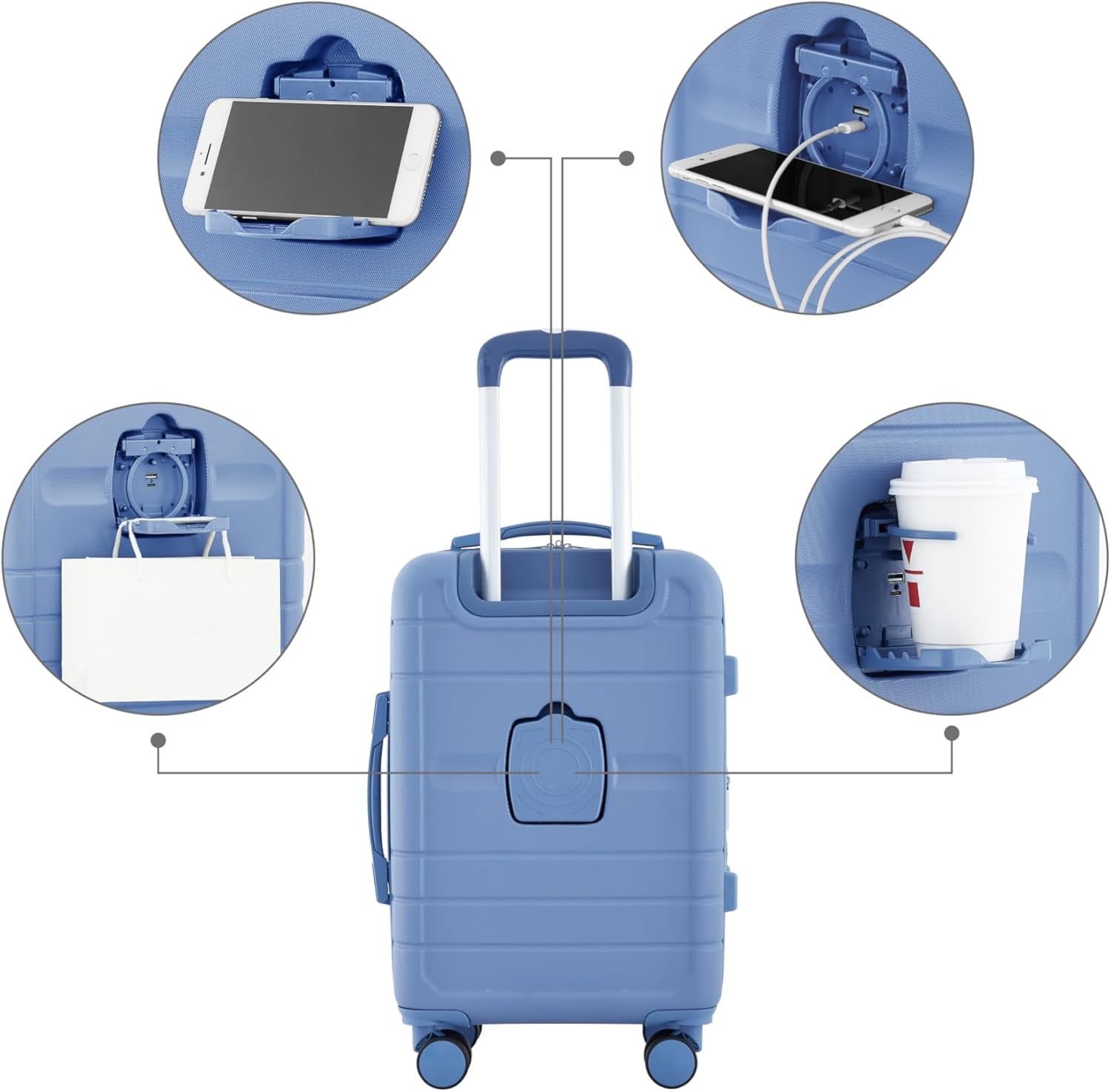 image:imageFrench Connection St Martin CarryOn Luggage with Cup HolderUSB Ports Blue DepthsStormy Blue