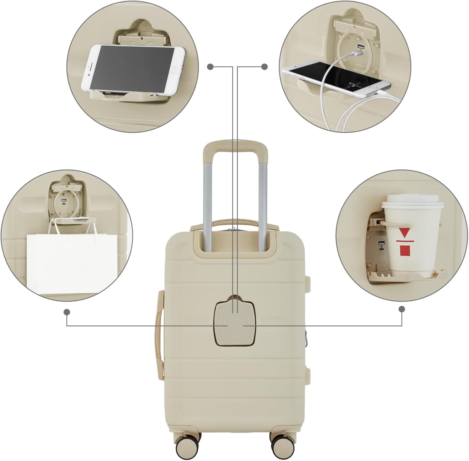 image:imageFrench Connection St Martin CarryOn Luggage with Cup HolderUSB Ports Blue DepthsWhitecap Gray