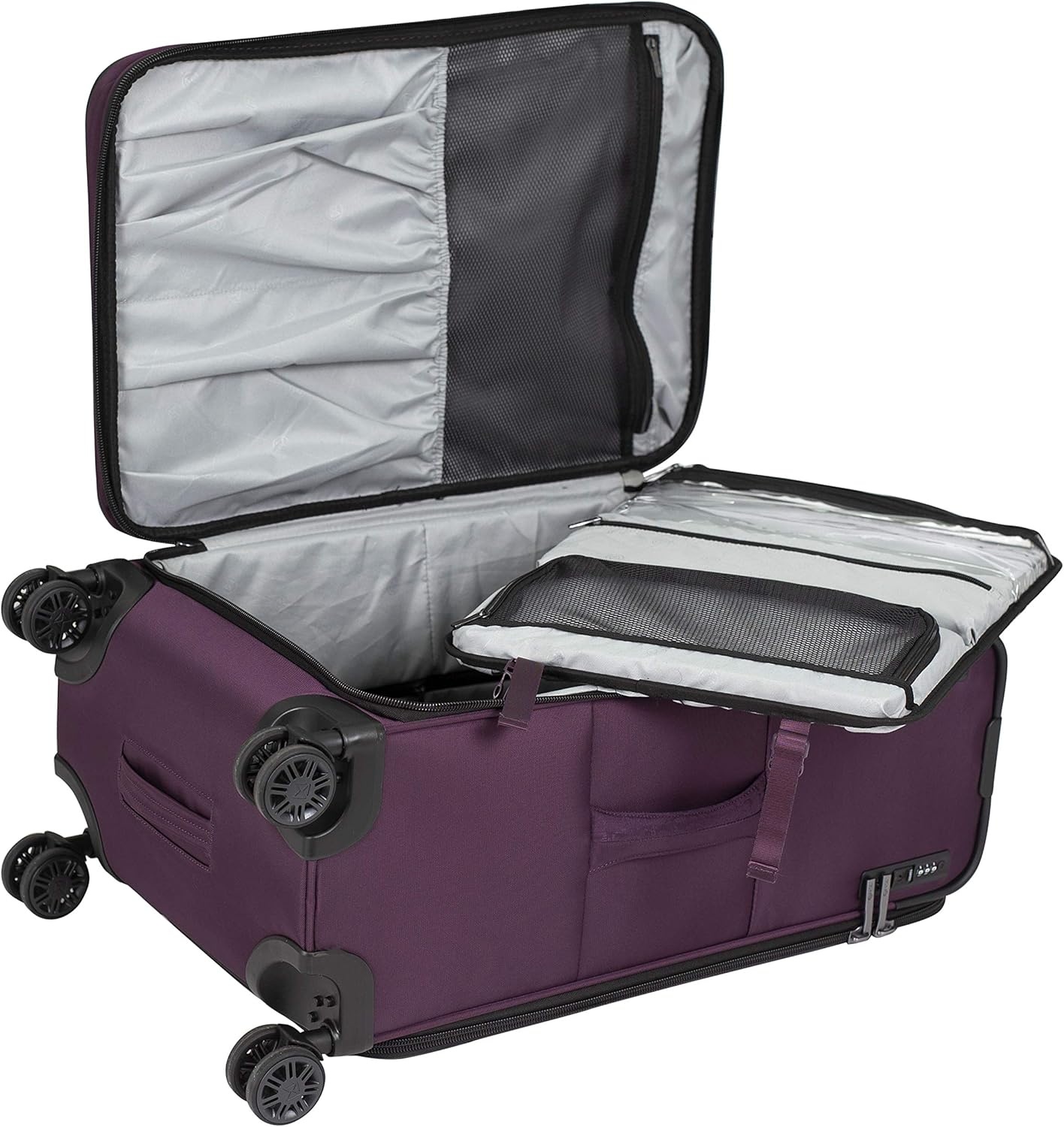 image:imageMampA Dual Opening Wide Trolley CarryOn Luggage Black 22InchPurple