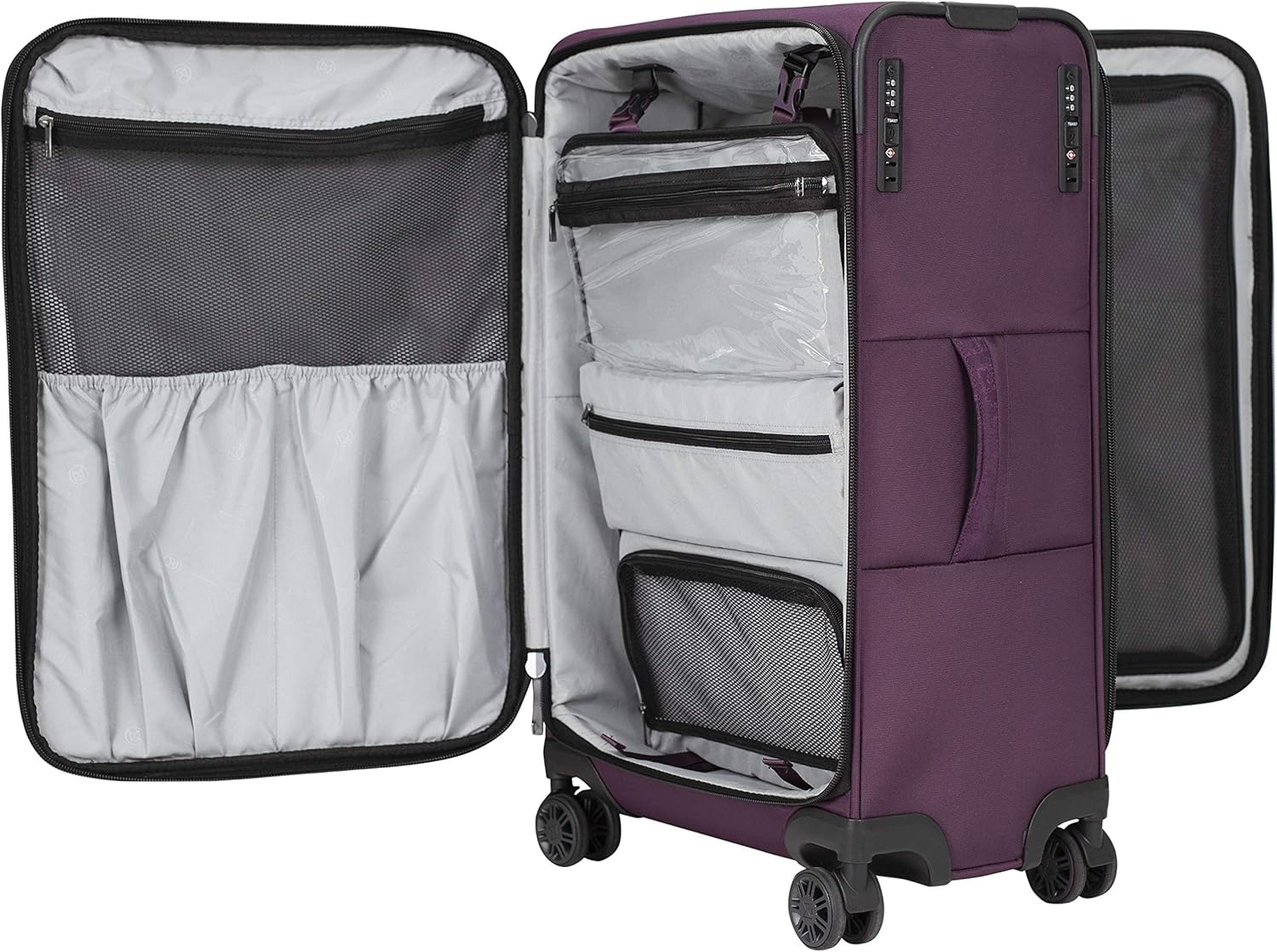 image:imageMampA Dual Opening Wide Trolley CarryOn Luggage Black 22InchPurple