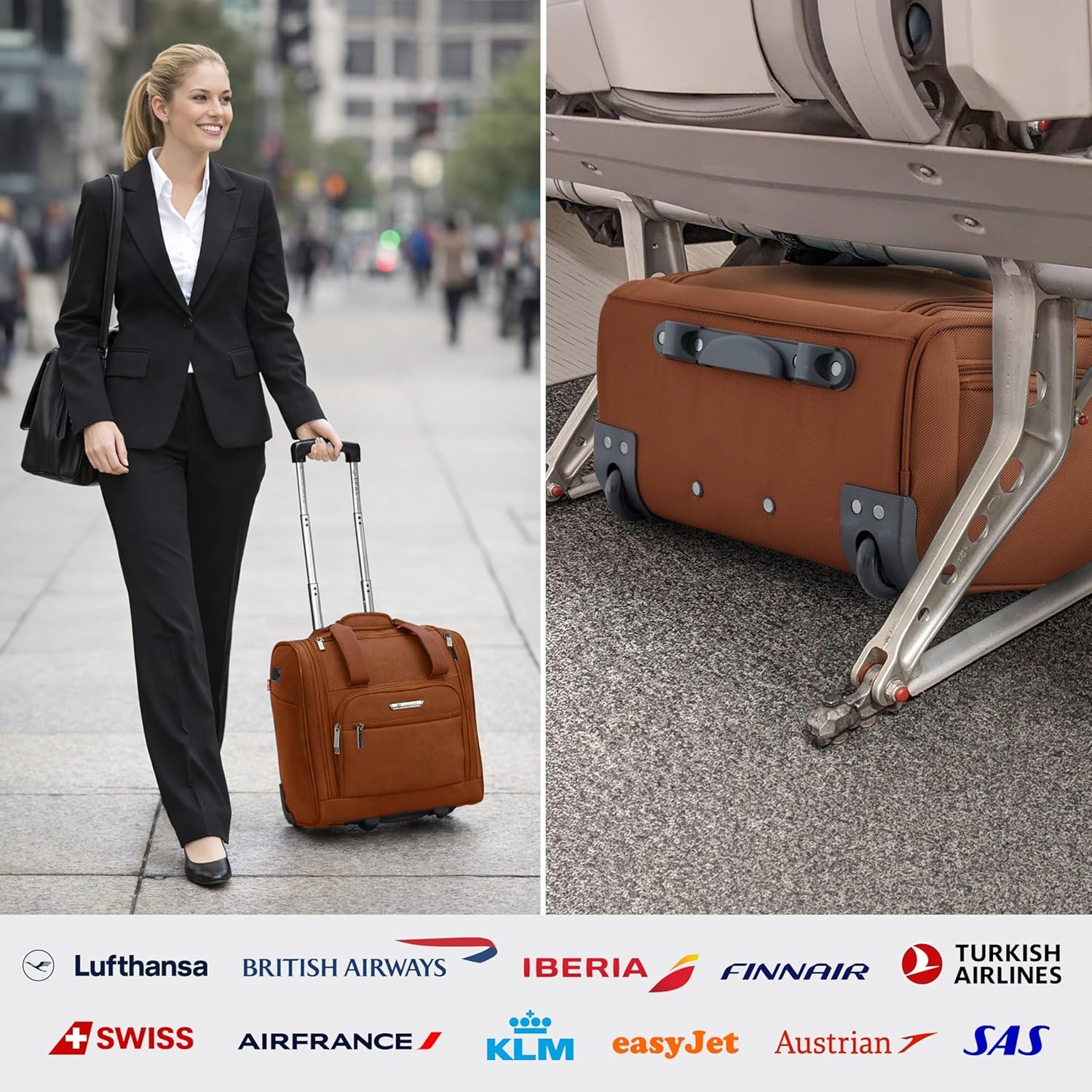 image:imageTPRC 15 Underseat CarryOn Luggage Airline Approved Personal Item with USB Charging Port PurpleBrown