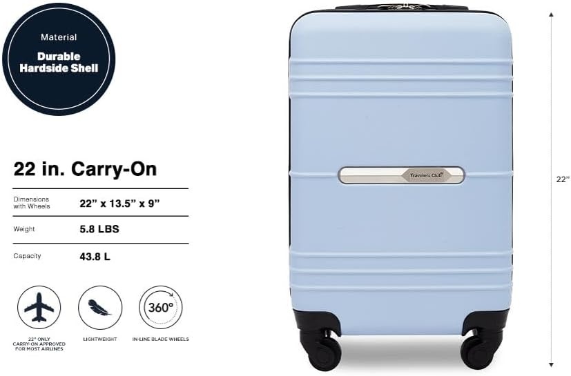 image:imageTravelers Club 22 Richmond Spinner CarryOn Luggage BoneBlue