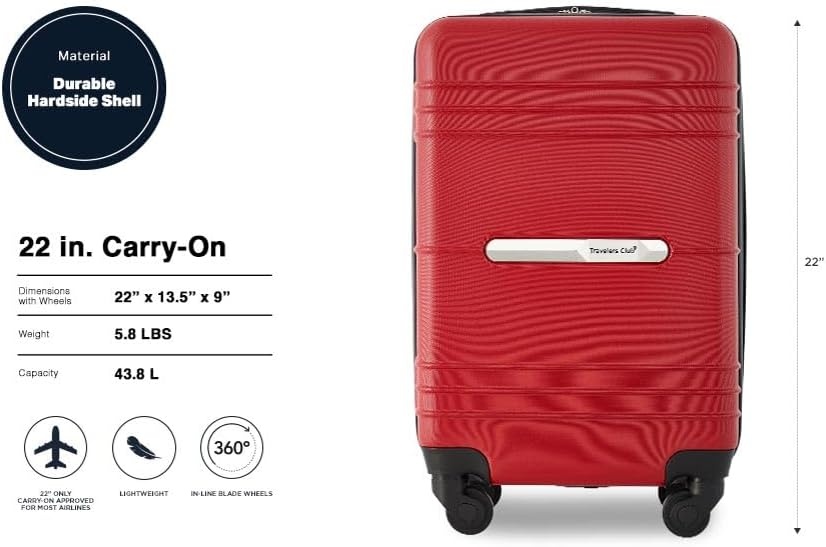 image:imageTravelers Club 22 Richmond Spinner CarryOn Luggage BoneRed