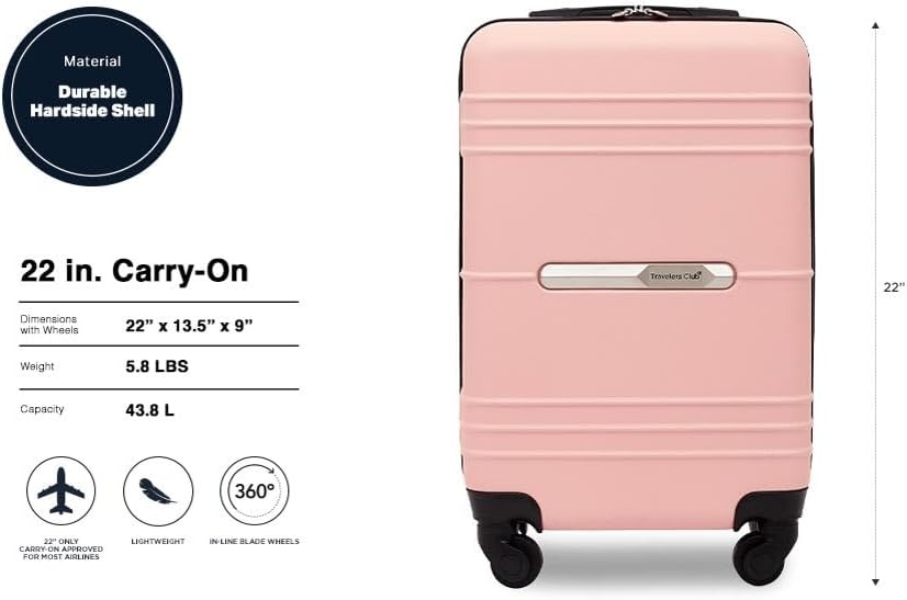 image:imageTravelers Club 22 Richmond Spinner CarryOn Luggage BoneRose Gold