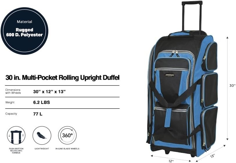 image:imageTravelers Club Xpedition 30 Inch MultiPocket Upright Rolling Duffel BagBlue