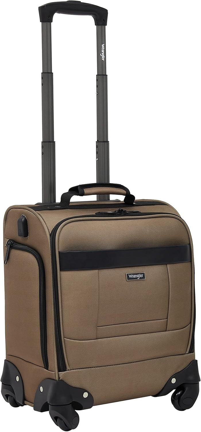 image:imageWrangler 17 Underseat Spinner CarryOn Luggage CharcoalMocha