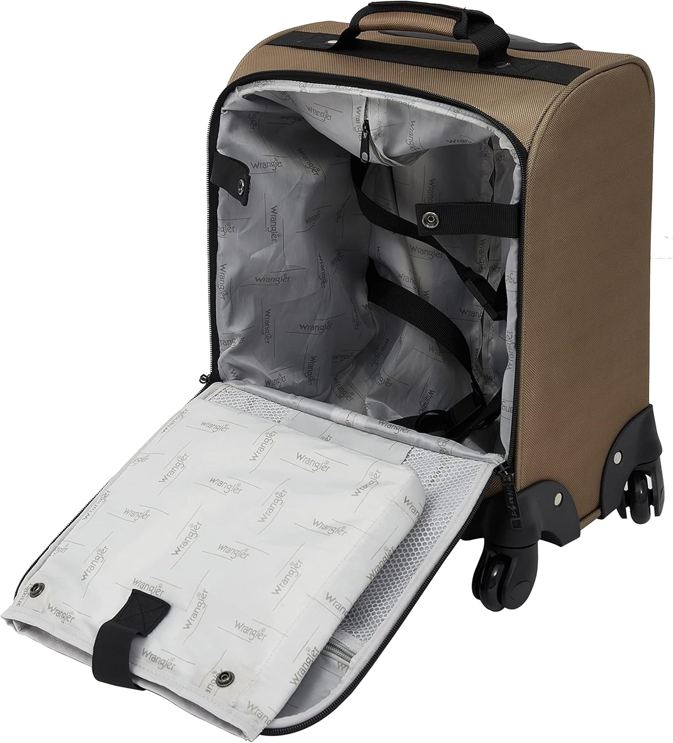image:imageWrangler 17 Underseat Spinner CarryOn Luggage CharcoalMocha