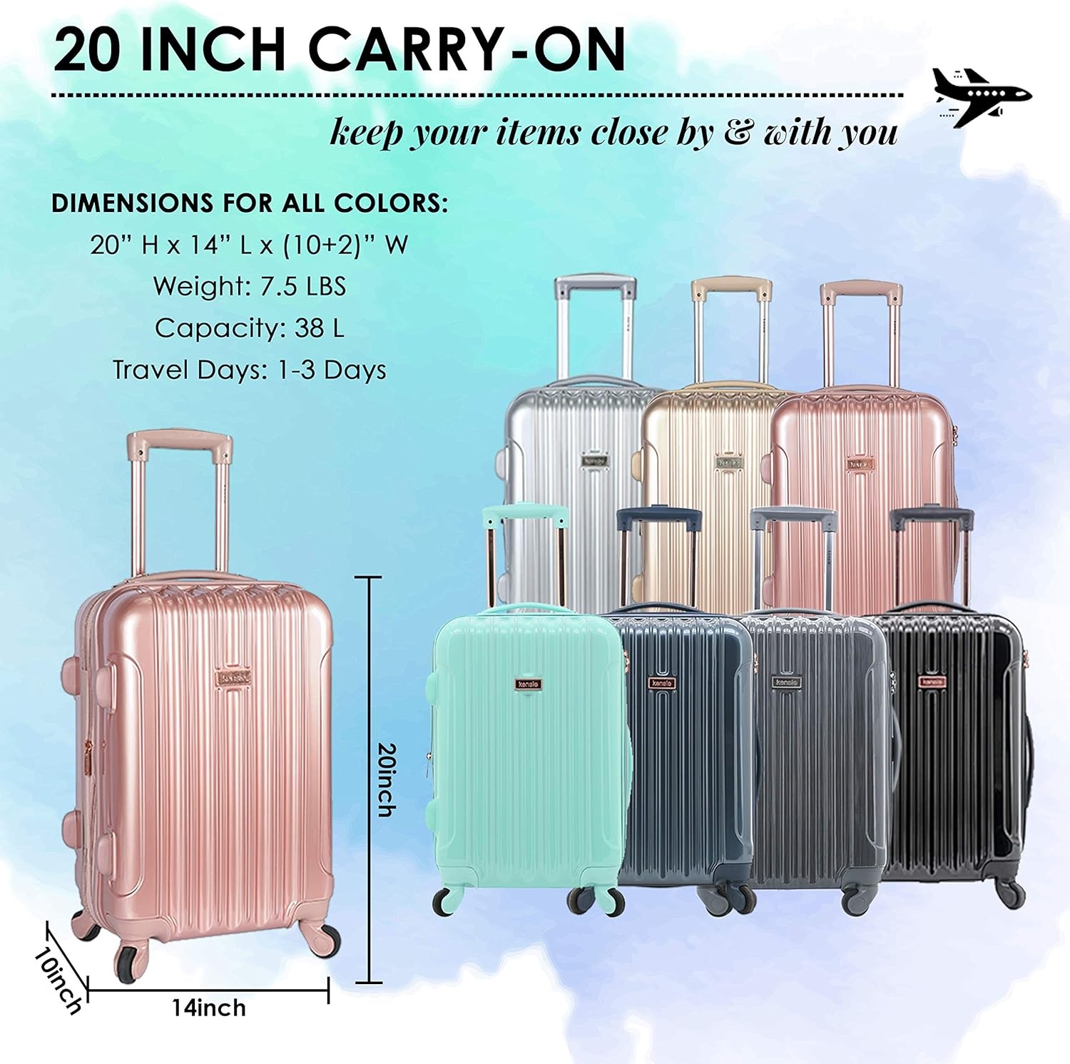 image:imagekensie 20 Alma CarryOn TSALock Spinner Luggage BlackOpal