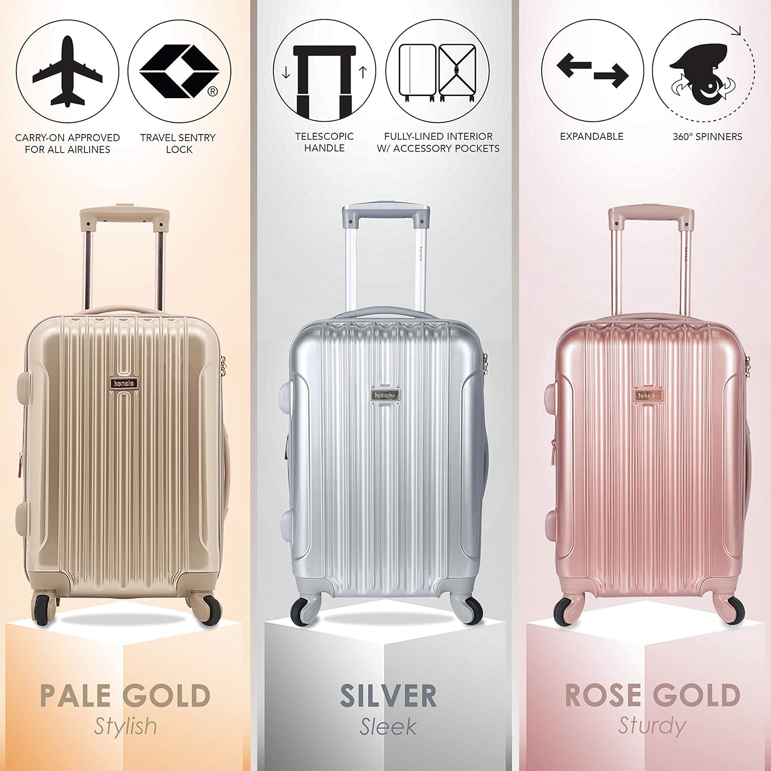 image:imagekensie 20 Alma CarryOn TSALock Spinner Luggage BlackSilver