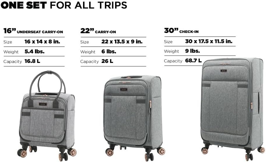 image:imagekensie Hudson Softside 3Piece Spinner Luggage Set Heather GrayHeather Gray