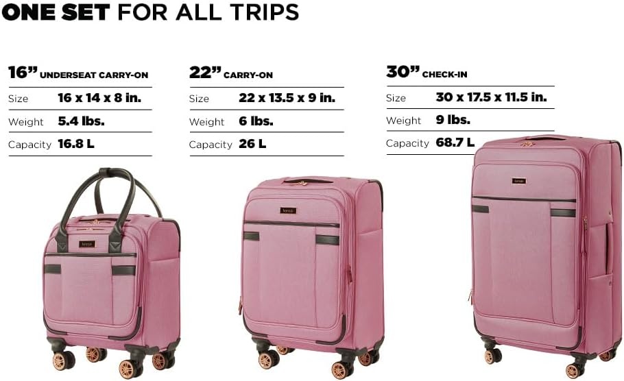 image:imagekensie Hudson Softside 3Piece Spinner Luggage Set Heather GrayMellow Mauve