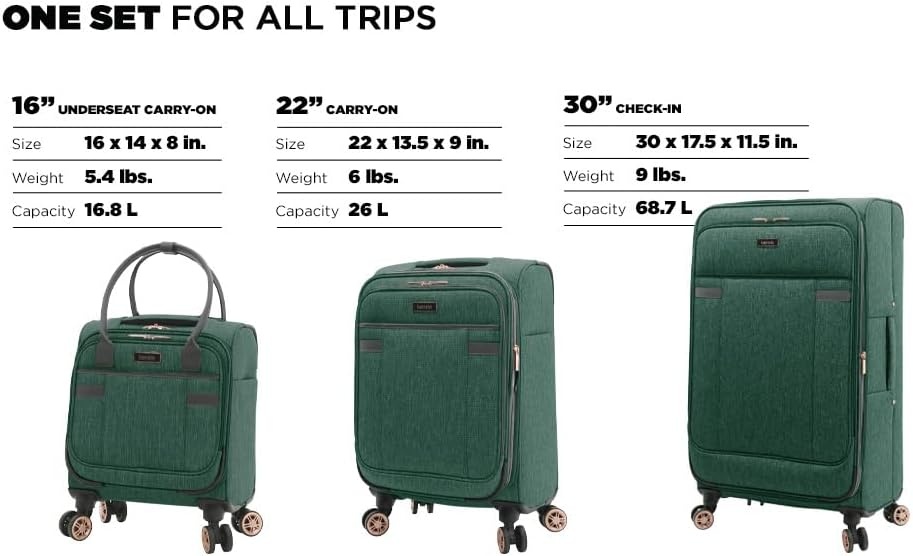 image:imagekensie Hudson Softside 3Piece Spinner Luggage Set Heather GraySmoke Pine