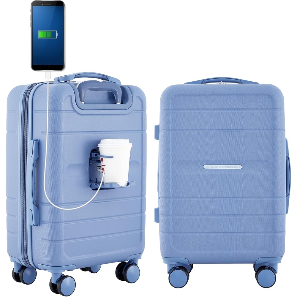 image:imageFrench Connection St Martin CarryOn Luggage with Cup HolderUSB Ports Blue DepthsStormy Blue