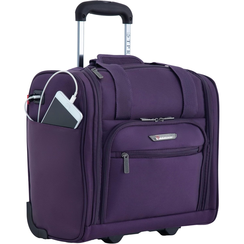 image:imageTPRC 15 Underseat CarryOn Luggage Airline Approved Personal Item with USB Charging Port PurplePurple