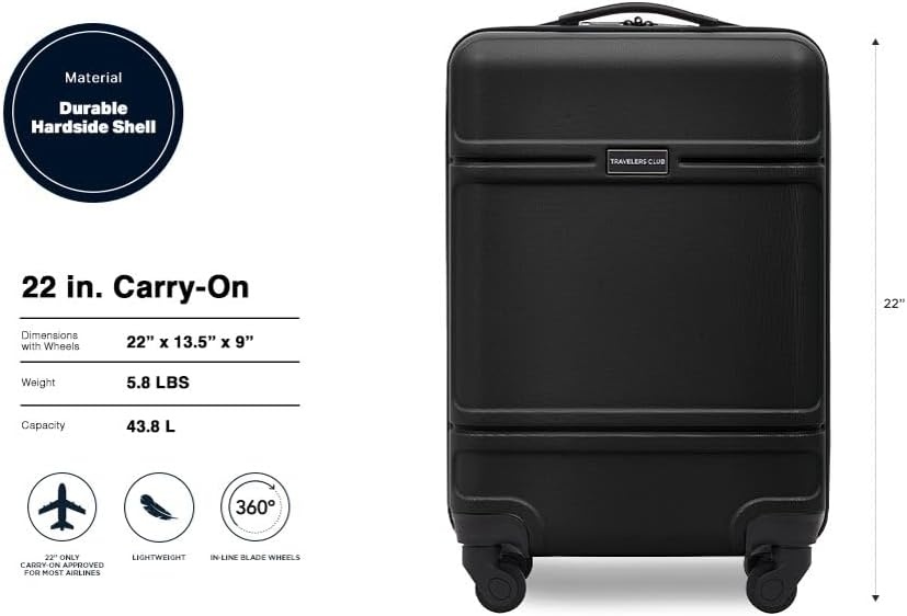image:imageTravelers Club Skyline 22 CarryOn Spinner Luggage Skyline BlueBlack