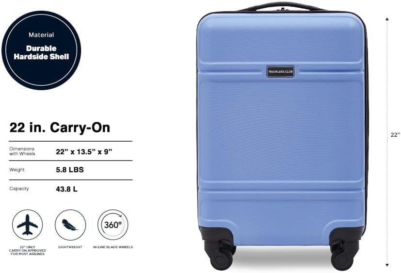 image:imageTravelers Club Skyline 22 CarryOn Spinner Luggage Skyline BlueSkyline Blue